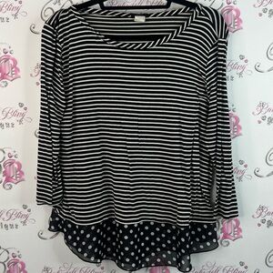 K&C long sleeve polka dot shirt Elegant Black and White Striped Women's Top